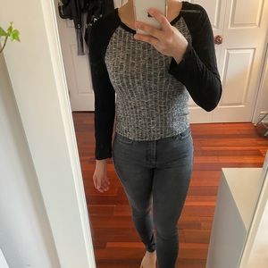 Varsity Long Sleeve Salt & Pepper and Black